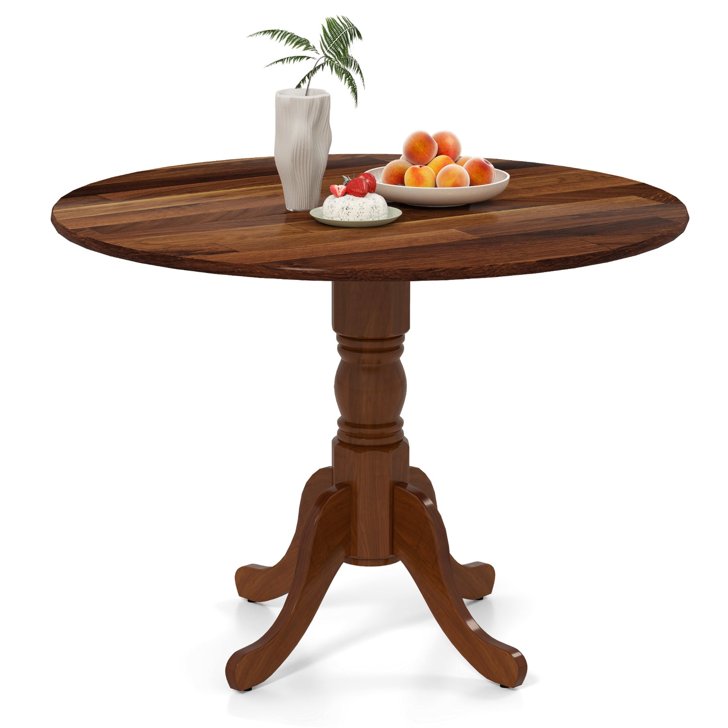 Wooden Dining Table with Round Tabletop and Curved Trestle Legs