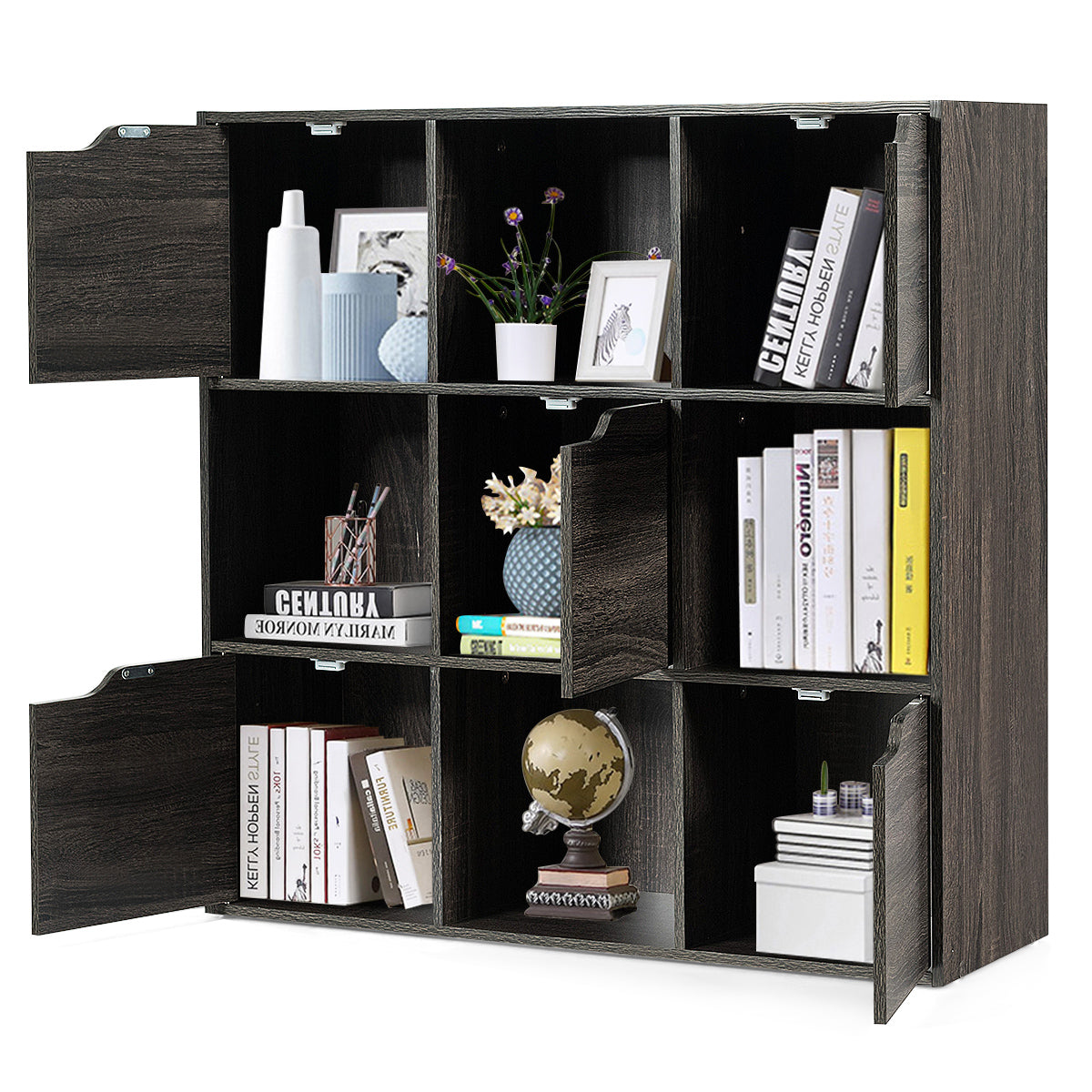 Free Standing 9 Cube Storage Wood Divider Bookcase for Home and Office