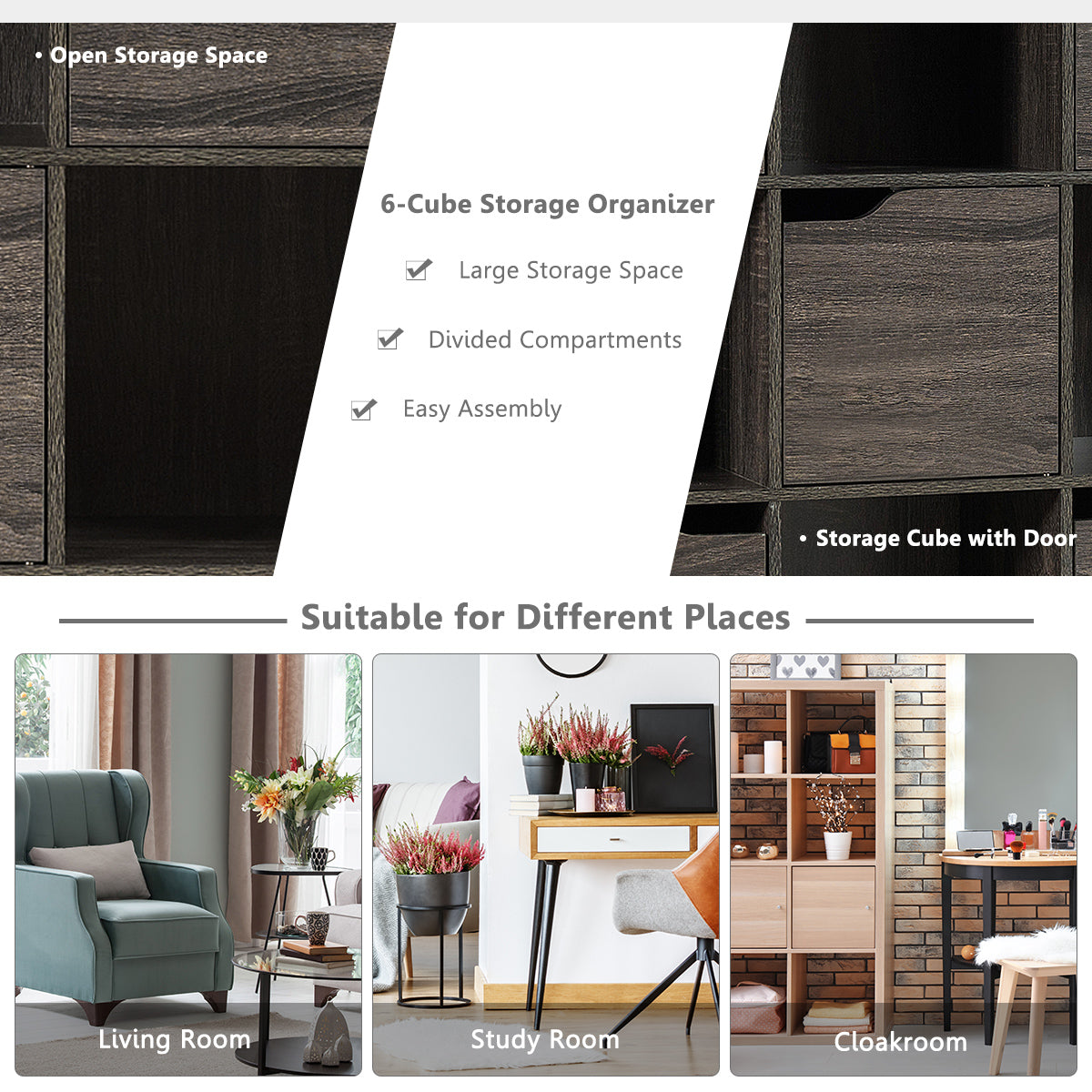 Free Standing 9 Cube Storage Wood Divider Bookcase for Home and Office