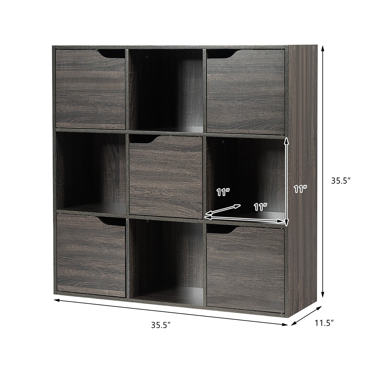 Free Standing 9 Cube Storage Wood Divider Bookcase for Home and Office