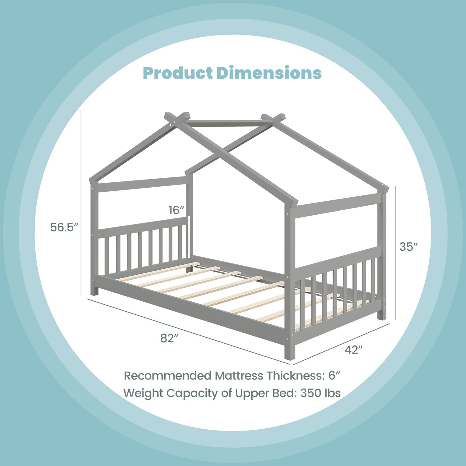 Twin Size Wooden House Bed with Roof