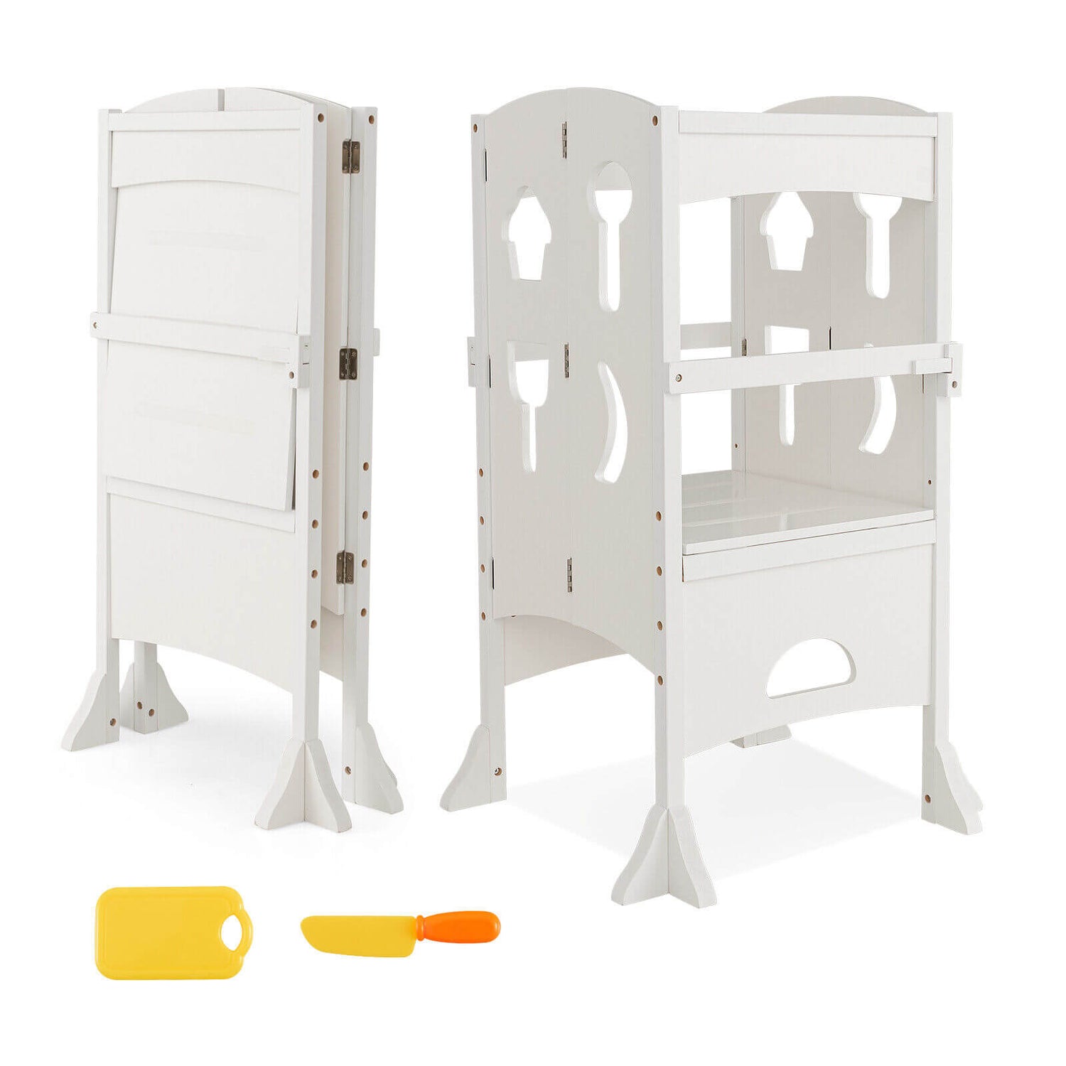 Folding Wooden Step Stool with Lockable Safety Rail for Toddler 3+