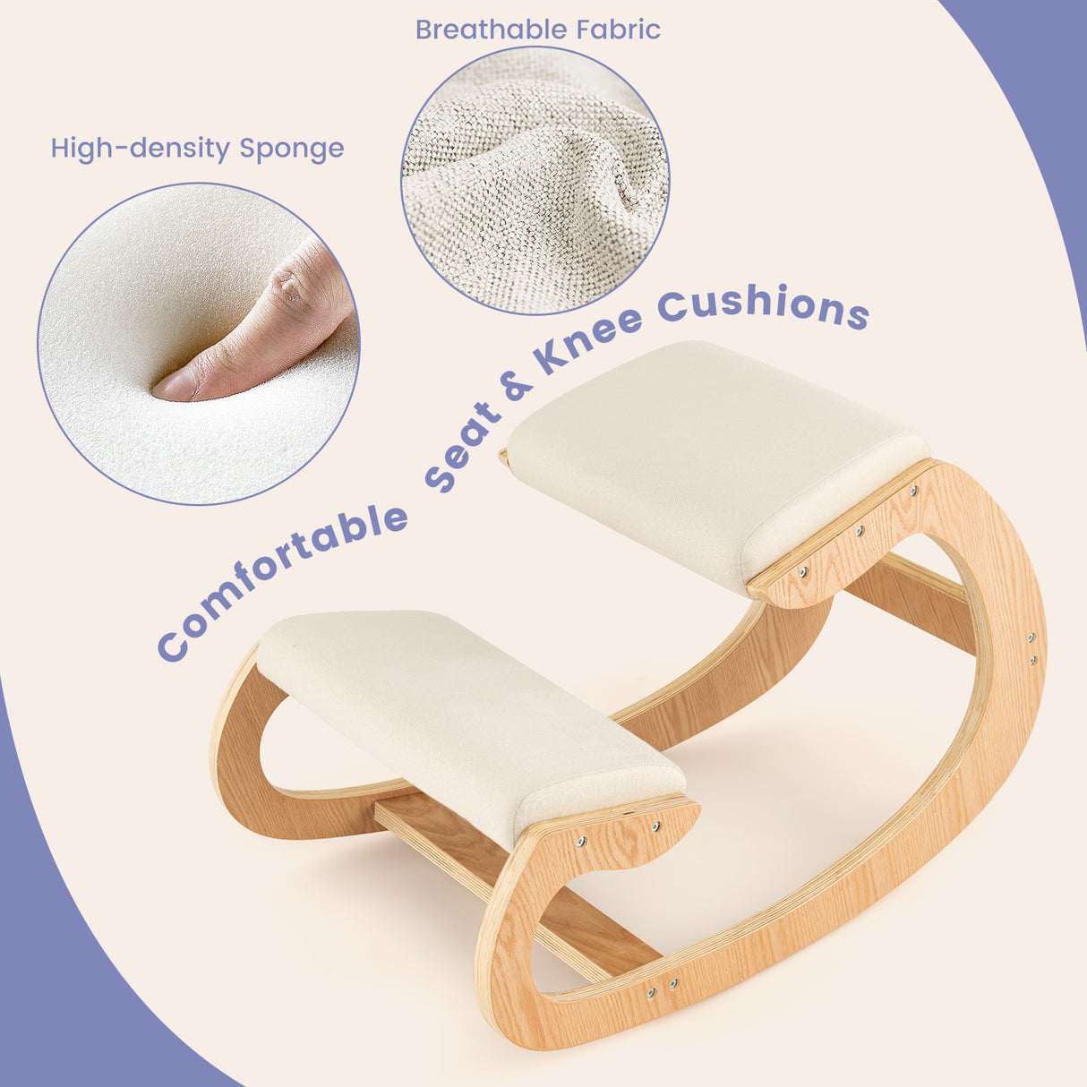 Wooden Rocking Chair with Comfortable Padded Seat Cushion and Knee Support
