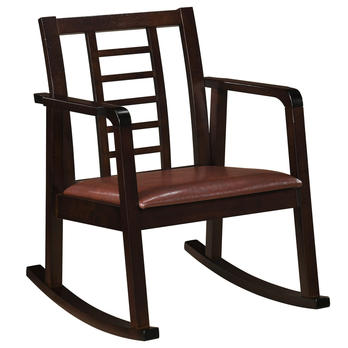 Wooden Rocking Chair with Upholstered Seat and Ladder Back for Living Room