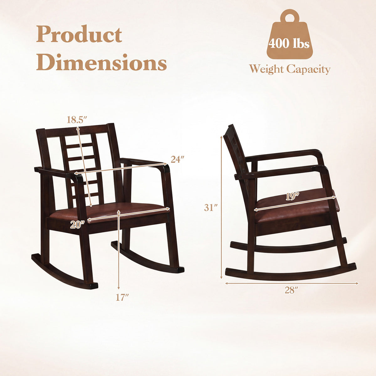 Wooden Rocking Chair with Upholstered Seat and Ladder Back for Living Room