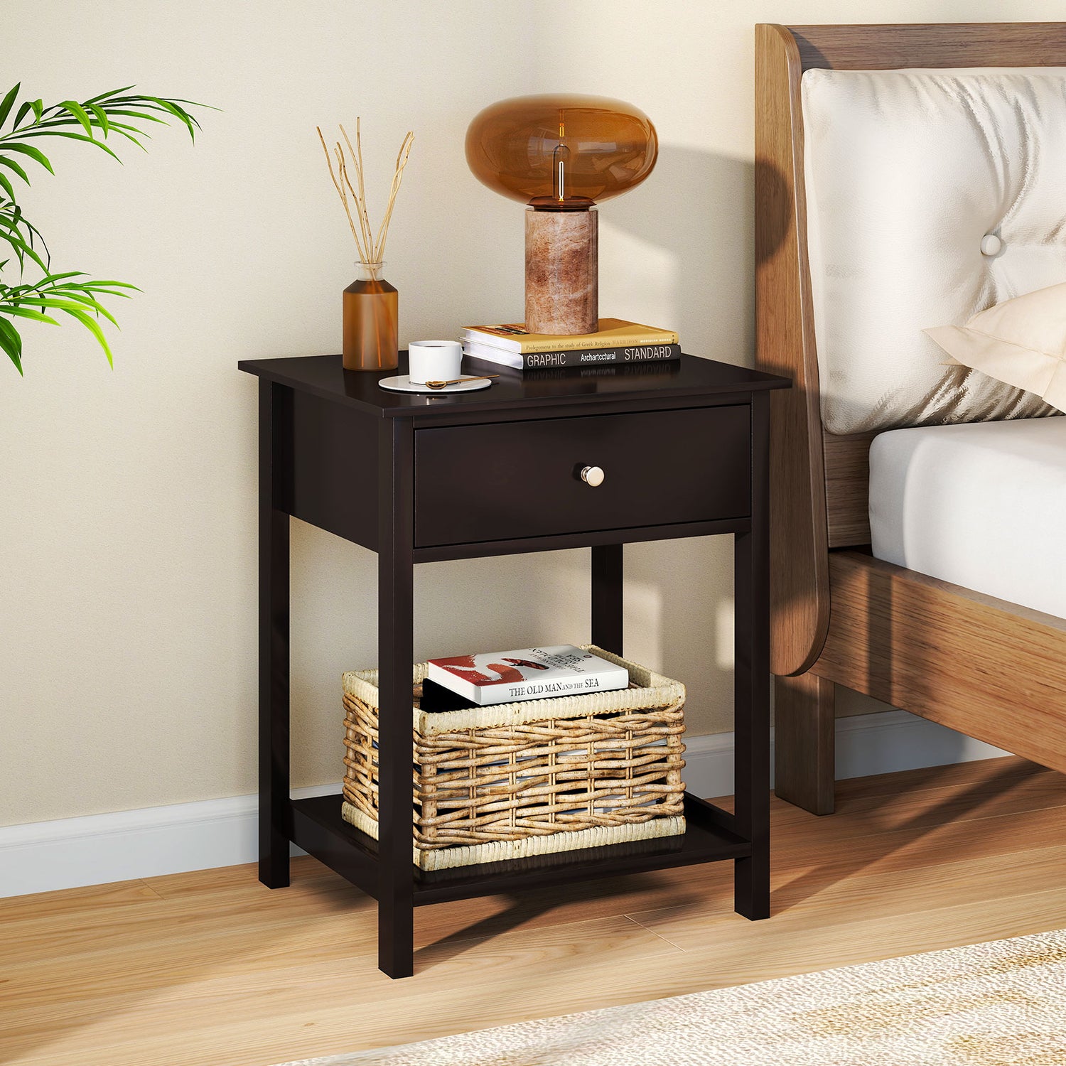 Wooden Storage Shelf with Drawer for Bedroom and Living Room
