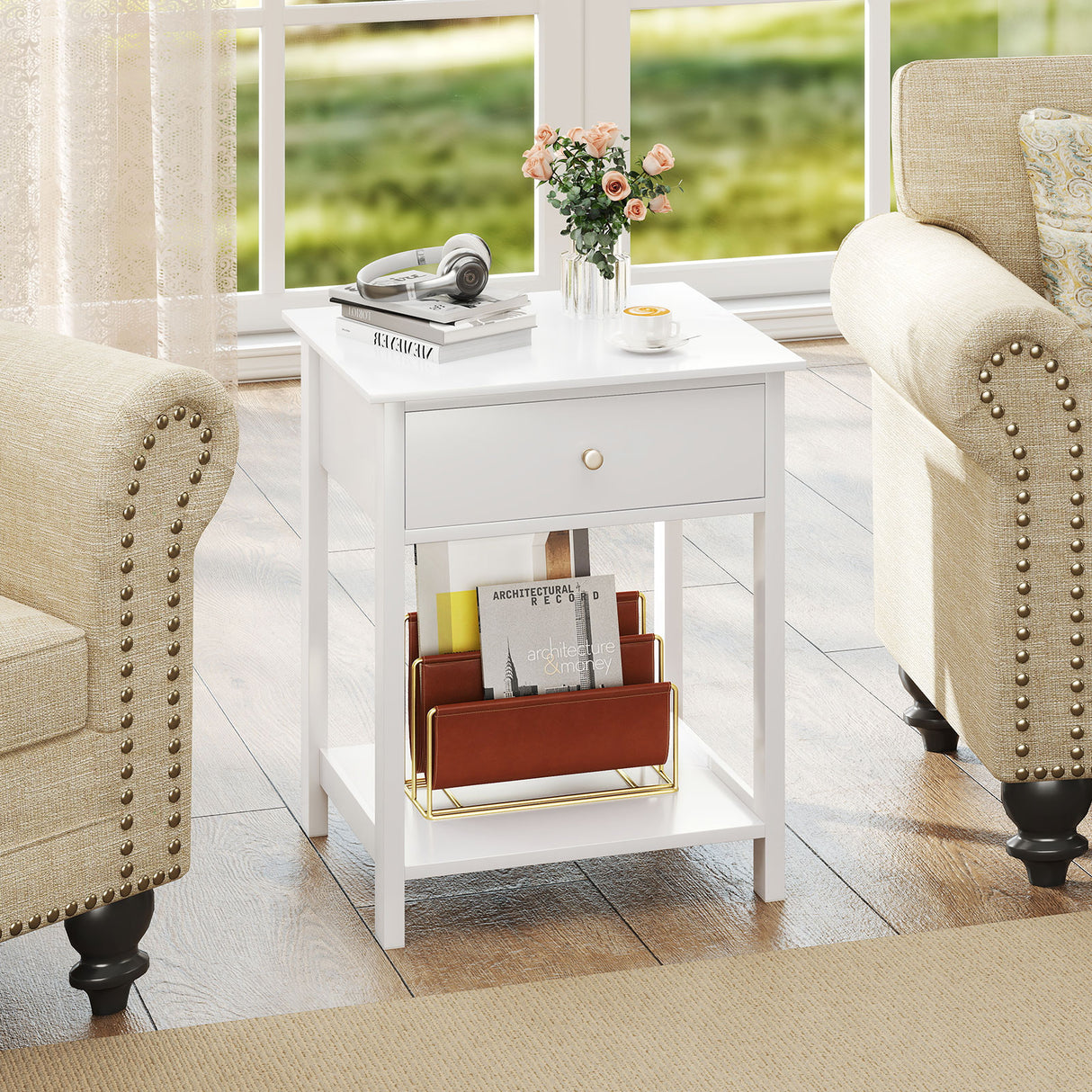 Wooden Storage Shelf with Drawer for Bedroom and Living Room