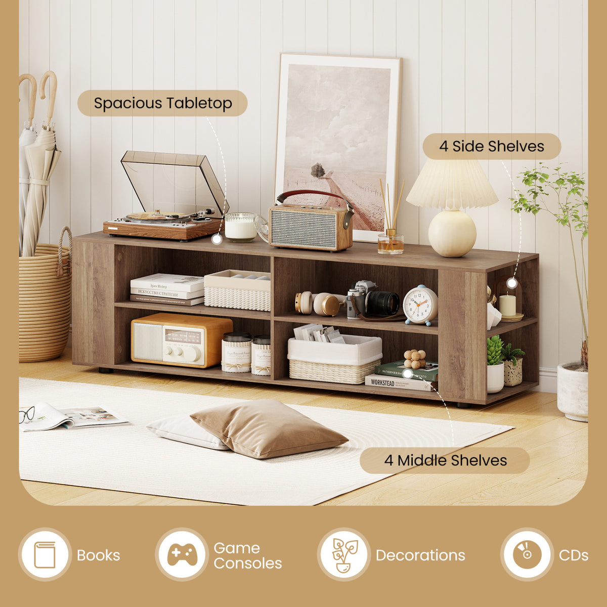 Console Storage Entertainment Media Wood TV Stand