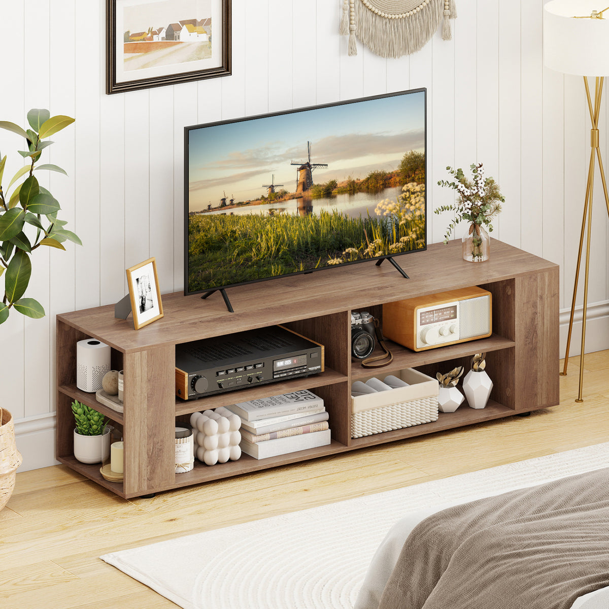 Console Storage Entertainment Media Wood TV Stand