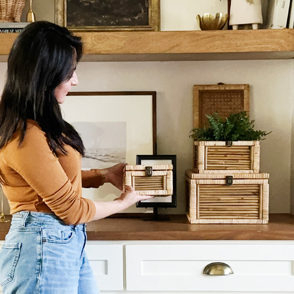 Woven Storage Boxes with Metal Clasps, Set of 3