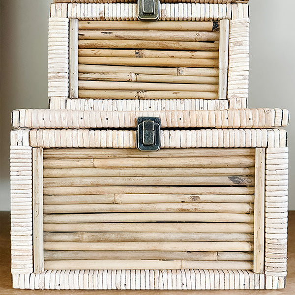 Woven Storage Boxes with Metal Clasps, Set of 3