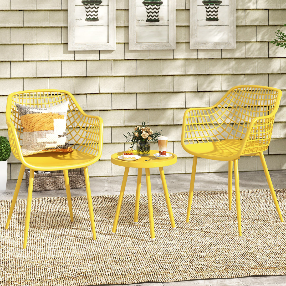 3 Piece Patio Chair Set with PP Seat and Tabletop for Porch