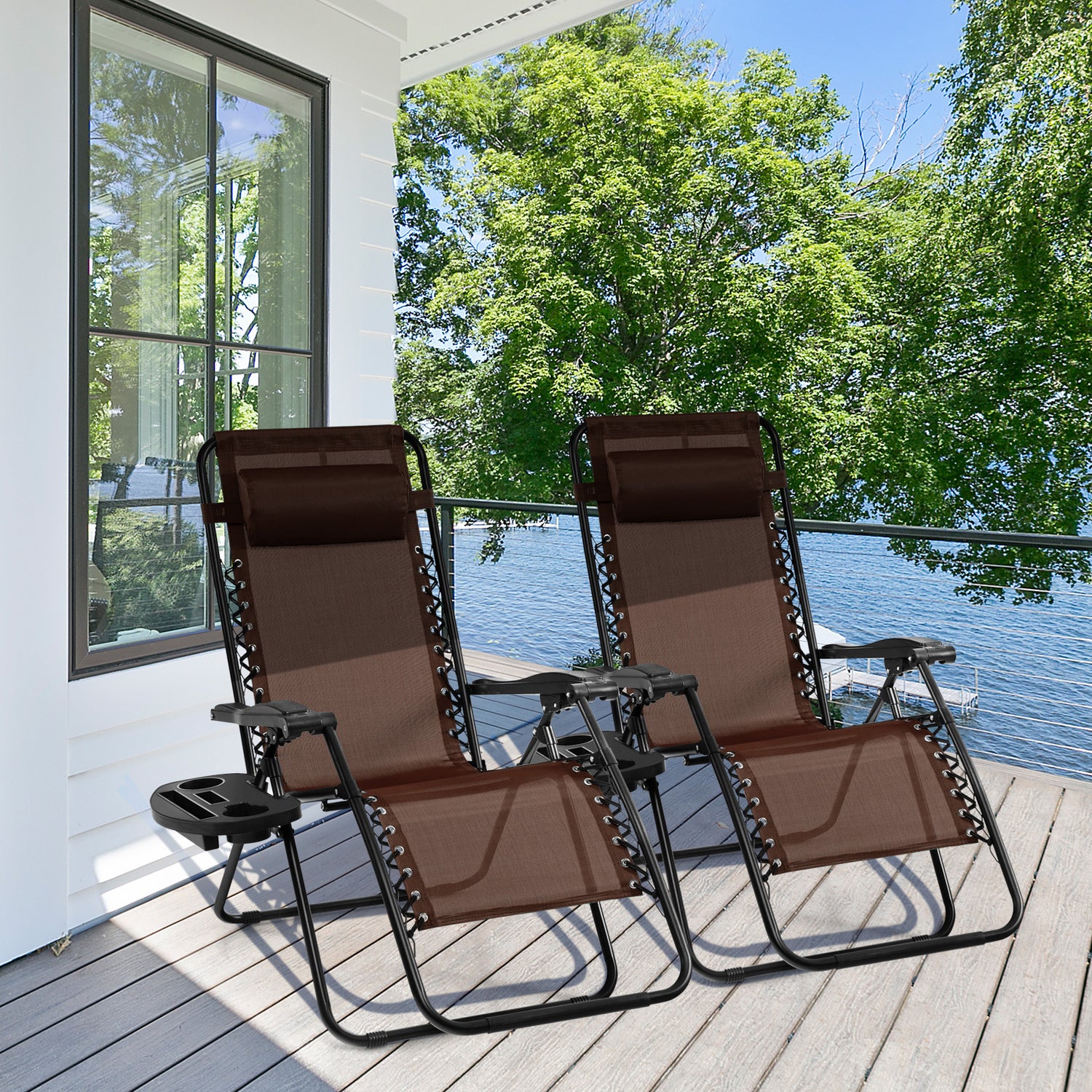 Outdoor Folding Zero Gravity Reclining Lounge Chair with Utility Tray