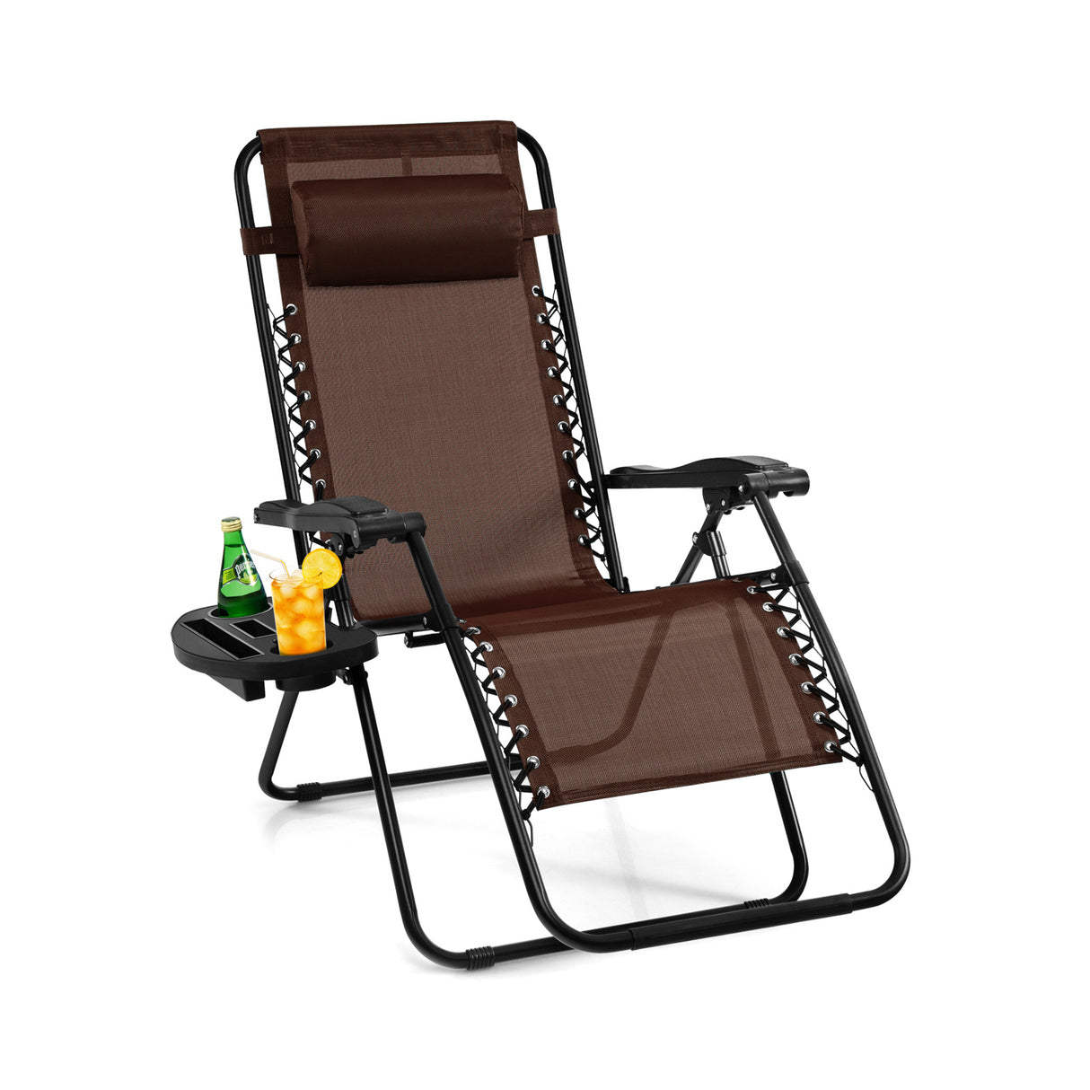 Outdoor Folding Zero Gravity Reclining Lounge Chair with Utility Tray