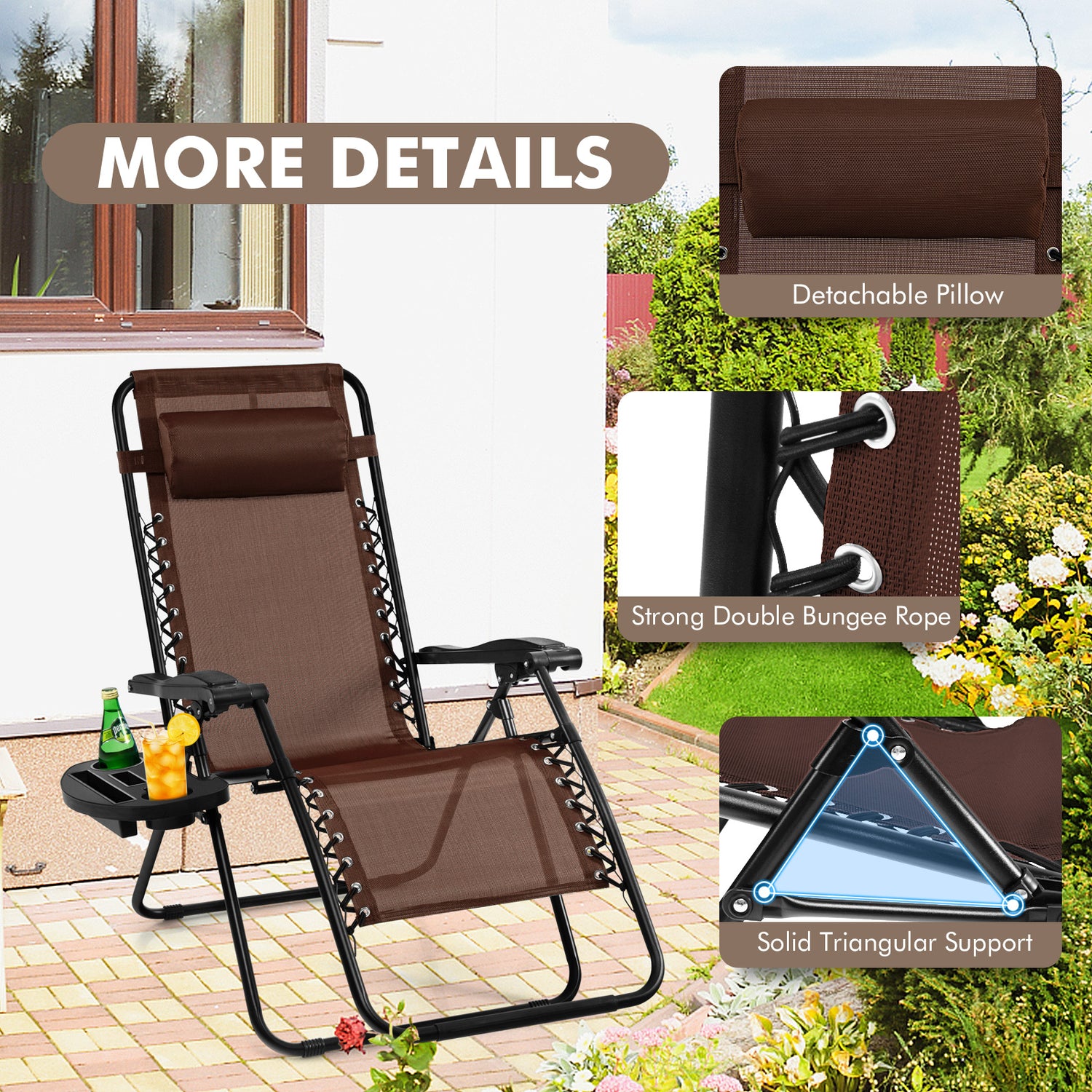 Outdoor Folding Zero Gravity Reclining Lounge Chair with Utility Tray