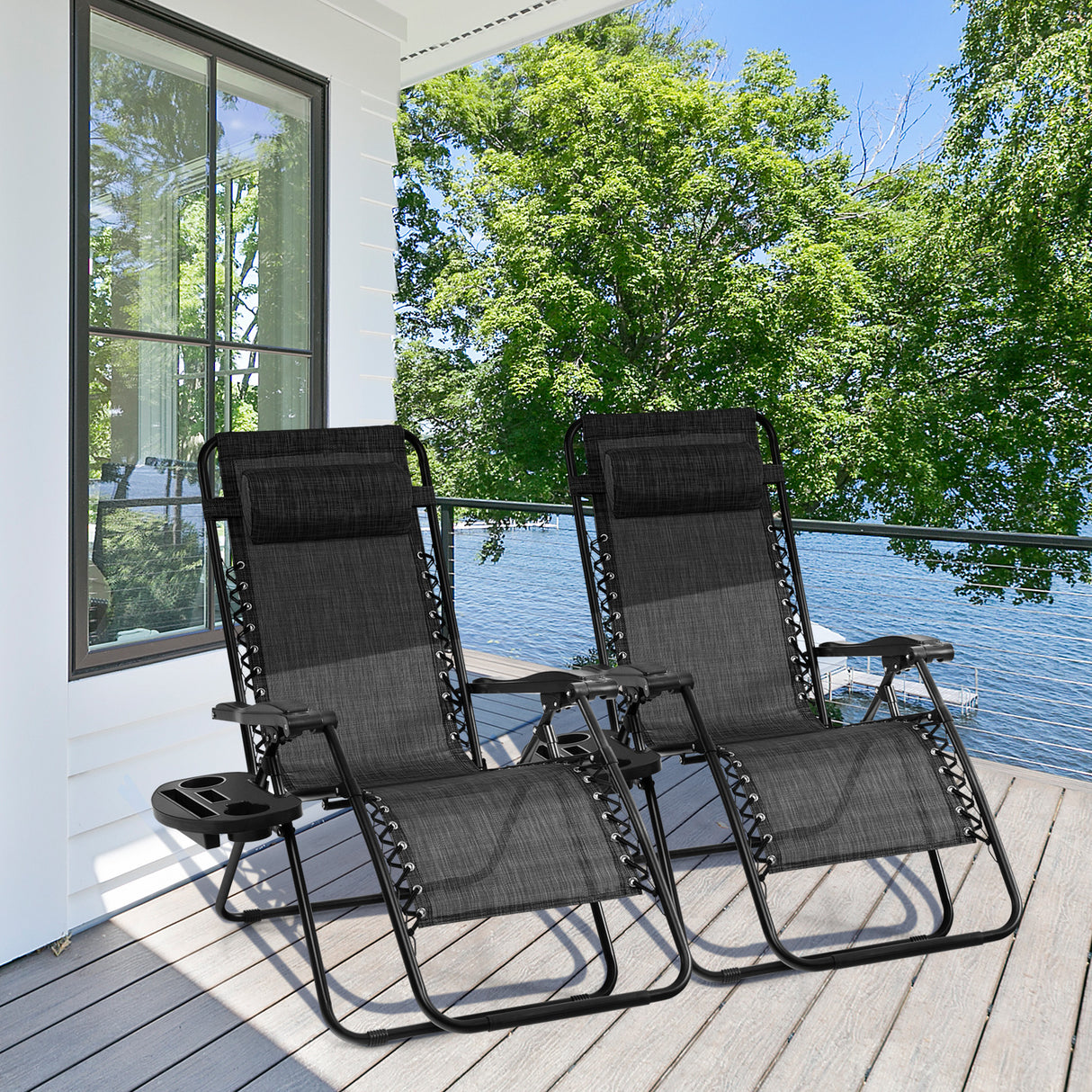 Outdoor Folding Zero Gravity Reclining Lounge Chair with Utility Tray
