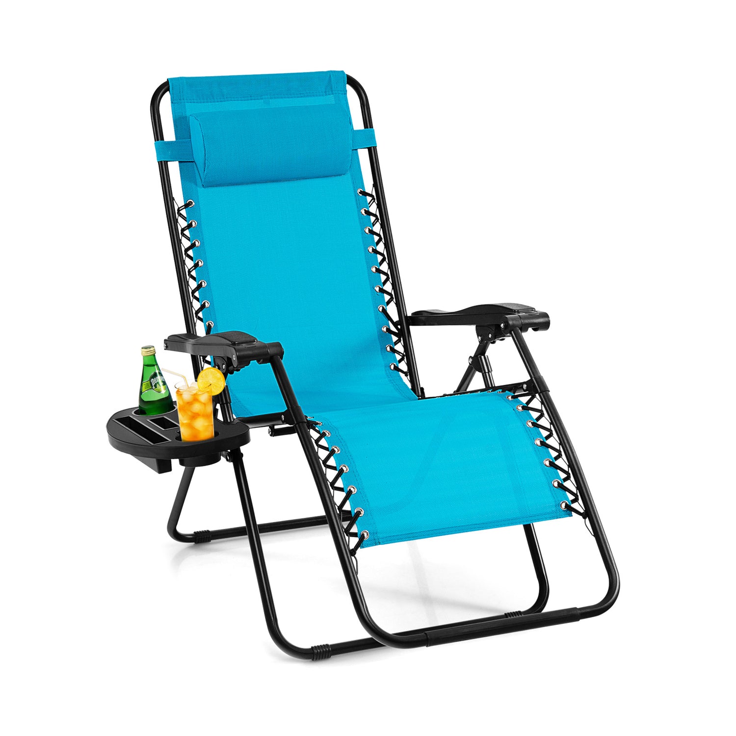 Outdoor Folding Zero Gravity Reclining Lounge Chair with Utility Tray