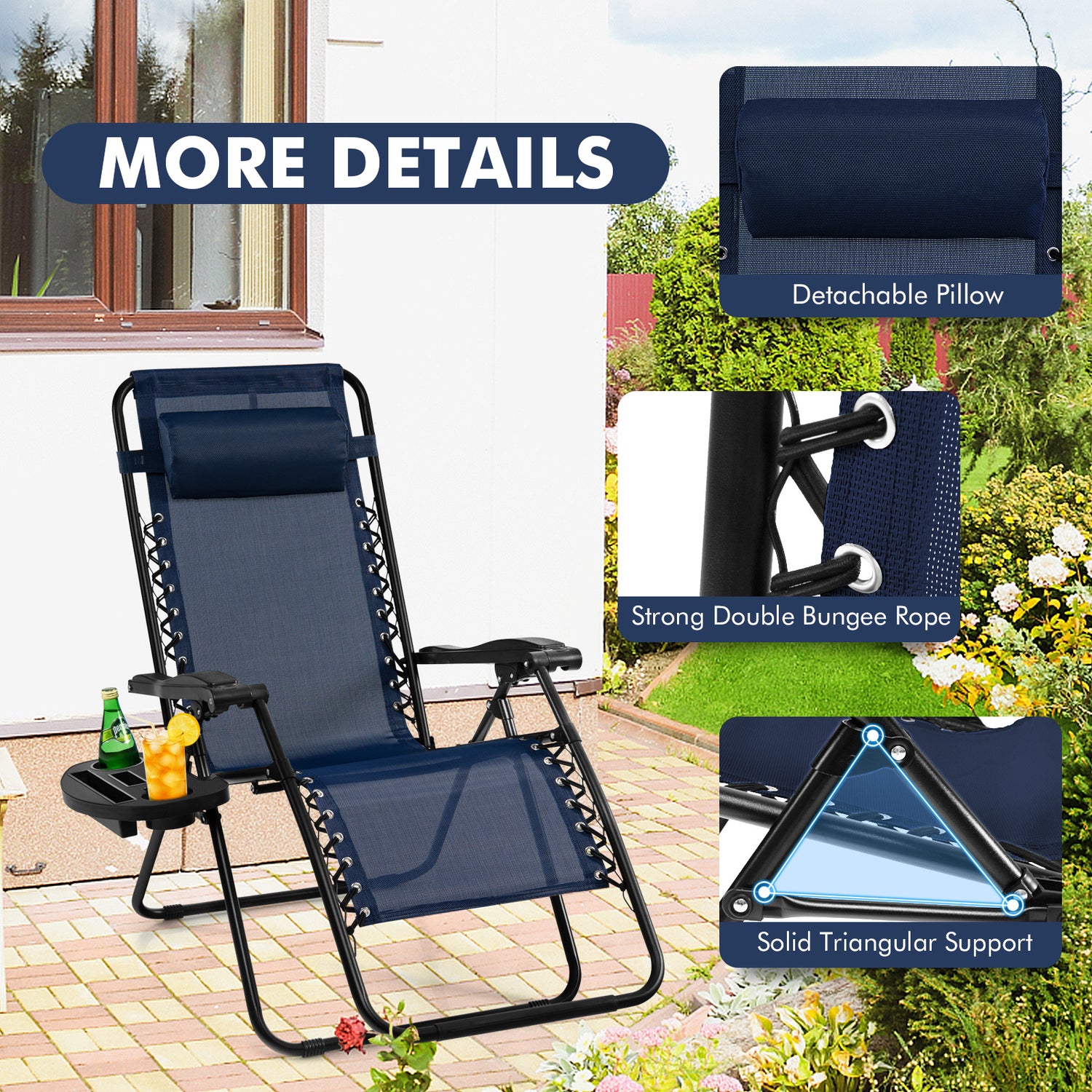 Outdoor Folding Zero Gravity Reclining Lounge Chair with Utility Tray
