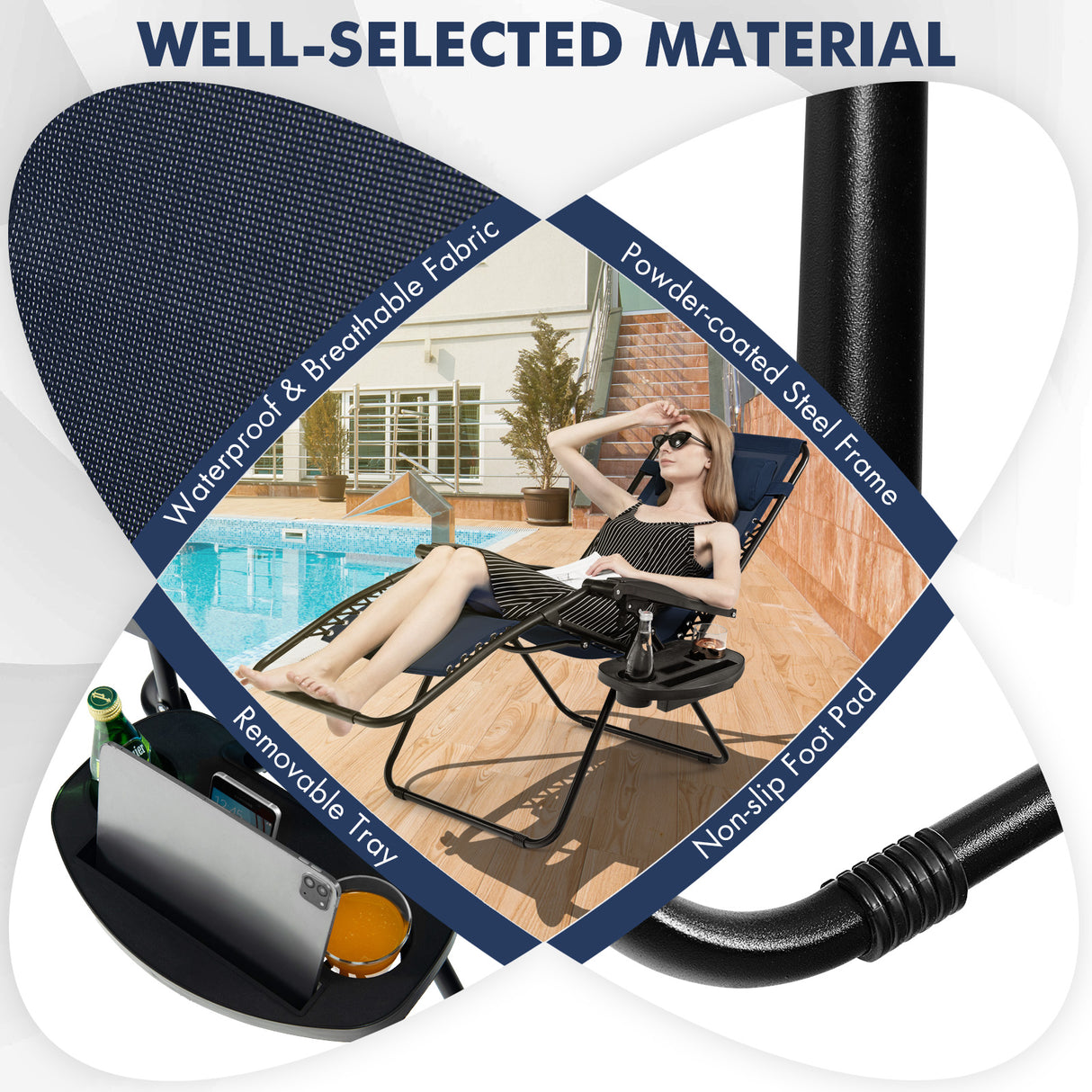 Outdoor Folding Zero Gravity Reclining Lounge Chair with Utility Tray