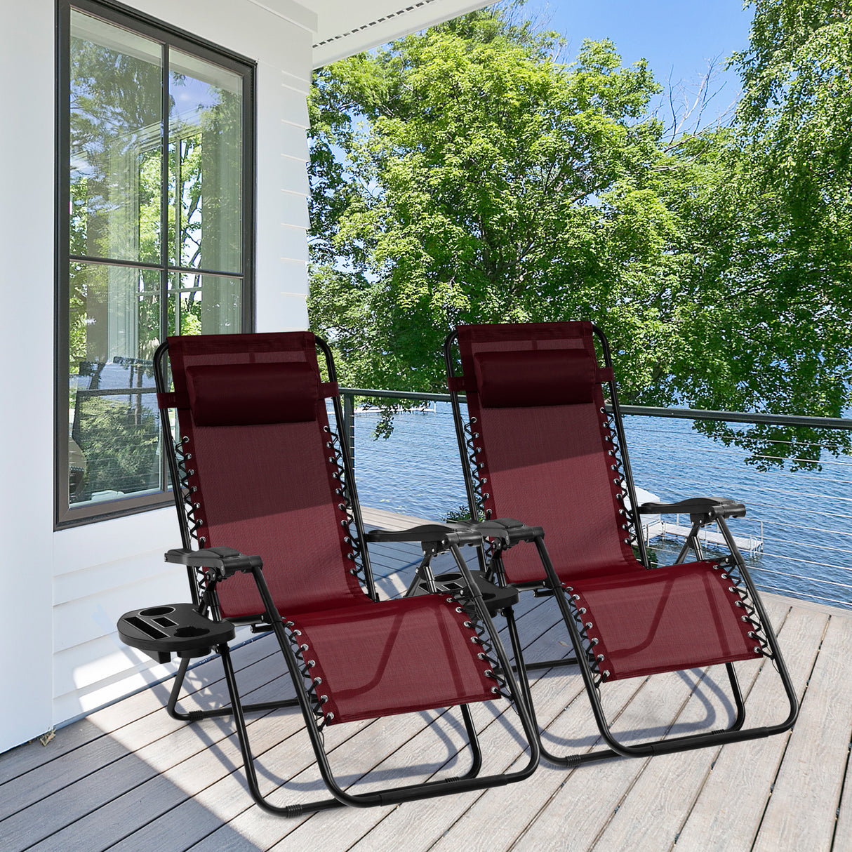 Outdoor Folding Zero Gravity Reclining Lounge Chair with Utility Tray