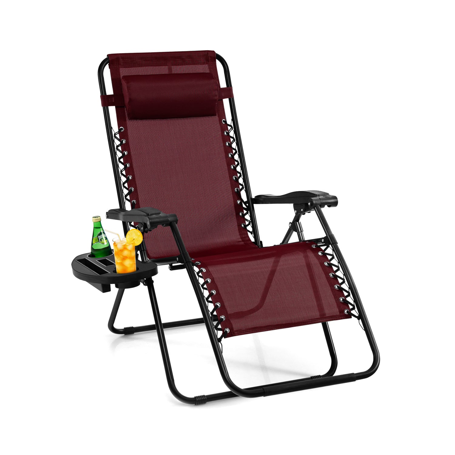 Outdoor Folding Zero Gravity Reclining Lounge Chair with Utility Tray