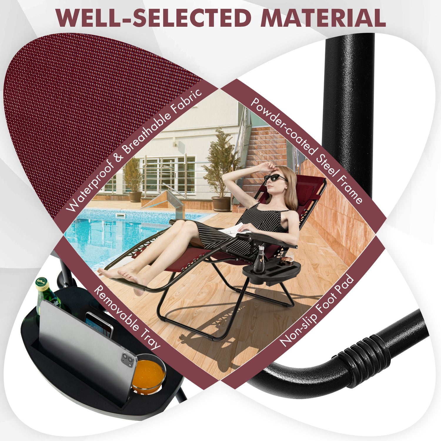 Outdoor Folding Zero Gravity Reclining Lounge Chair with Utility Tray