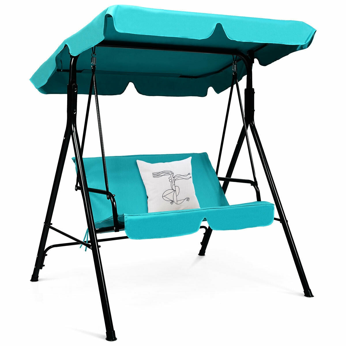 Loveseat Cushioned Patio Steel Frame Swing Glider
