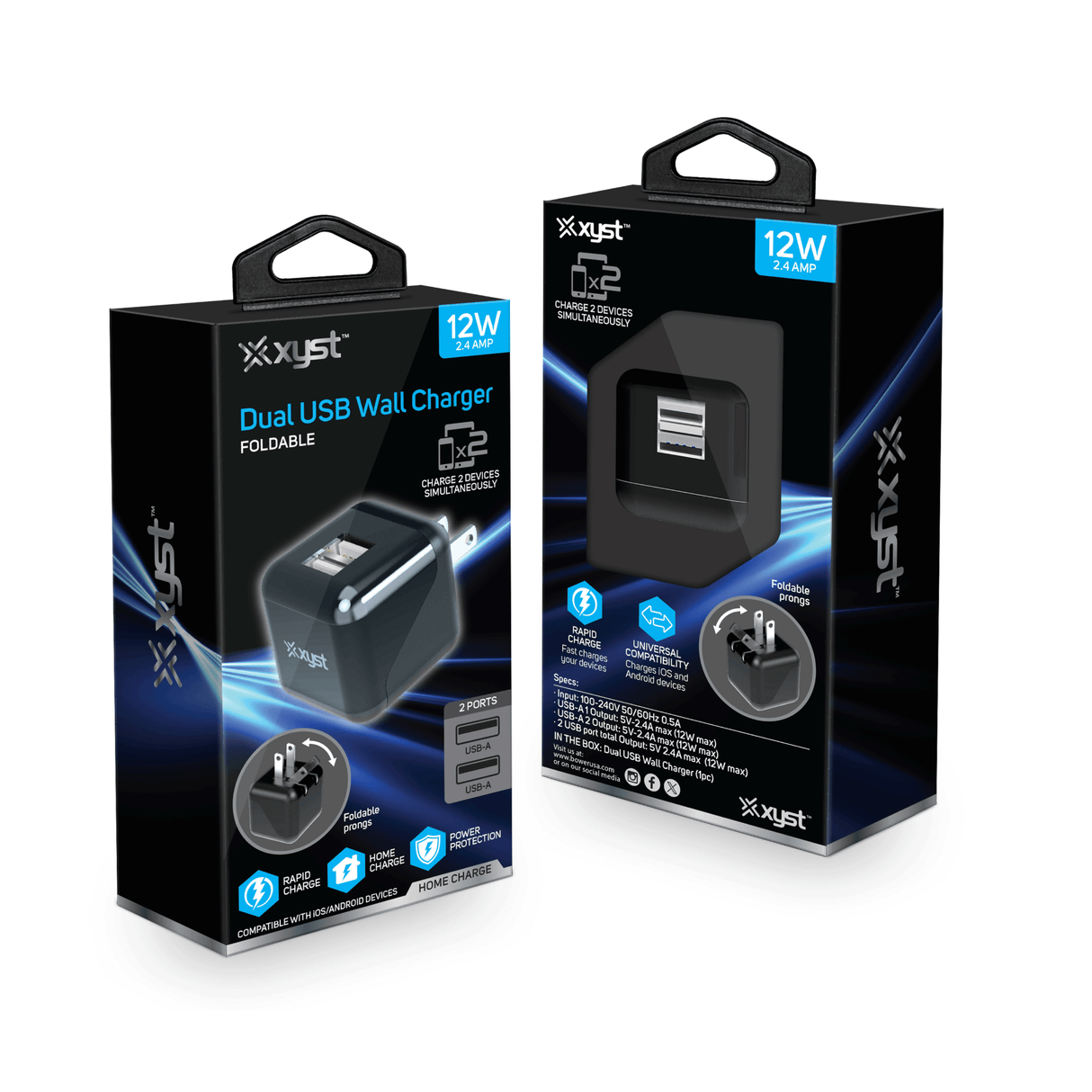 Xyst 2.4-Amp Dual USB Foldable Wall Charger