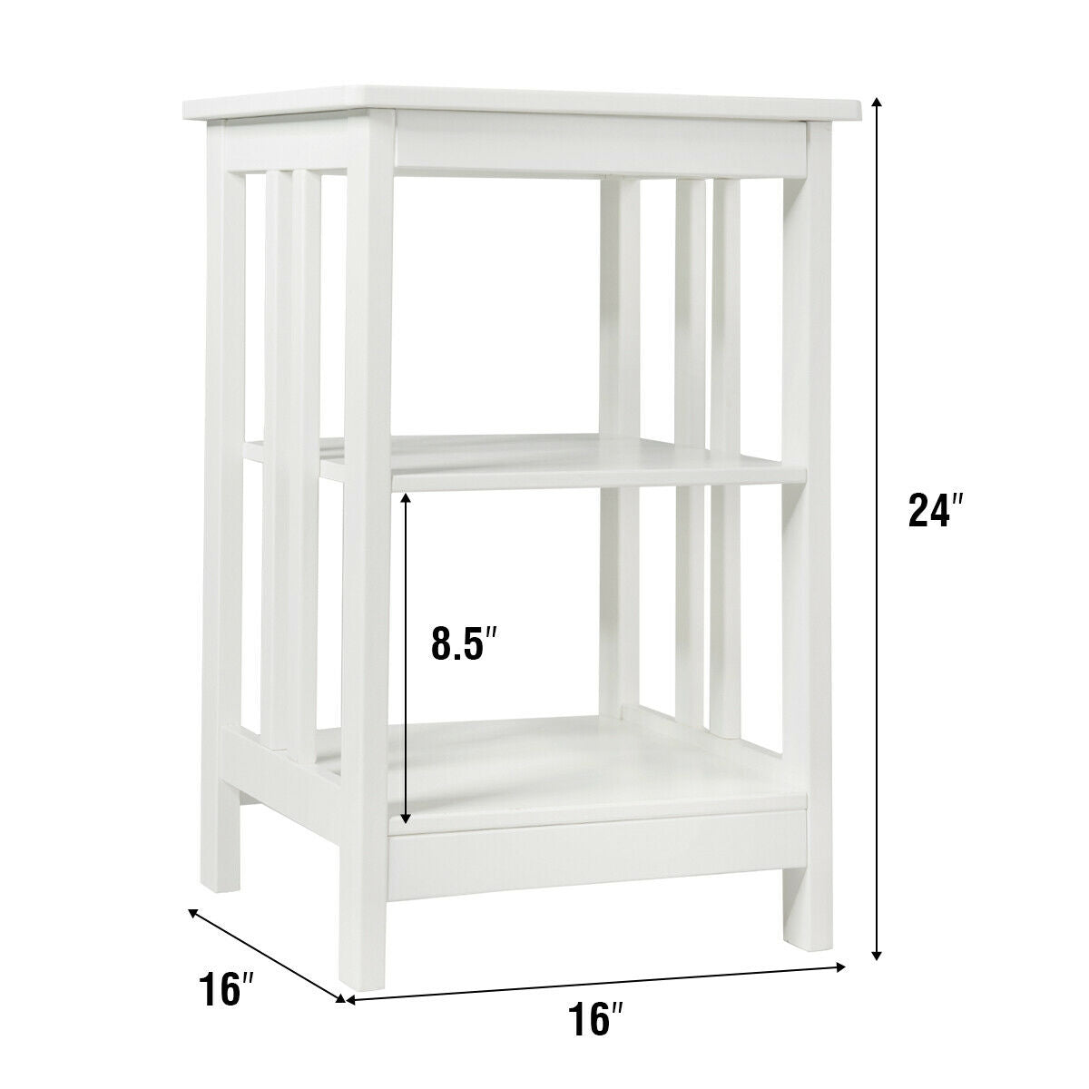 3-Tier Nightstand Side Table with Baffles and Corners