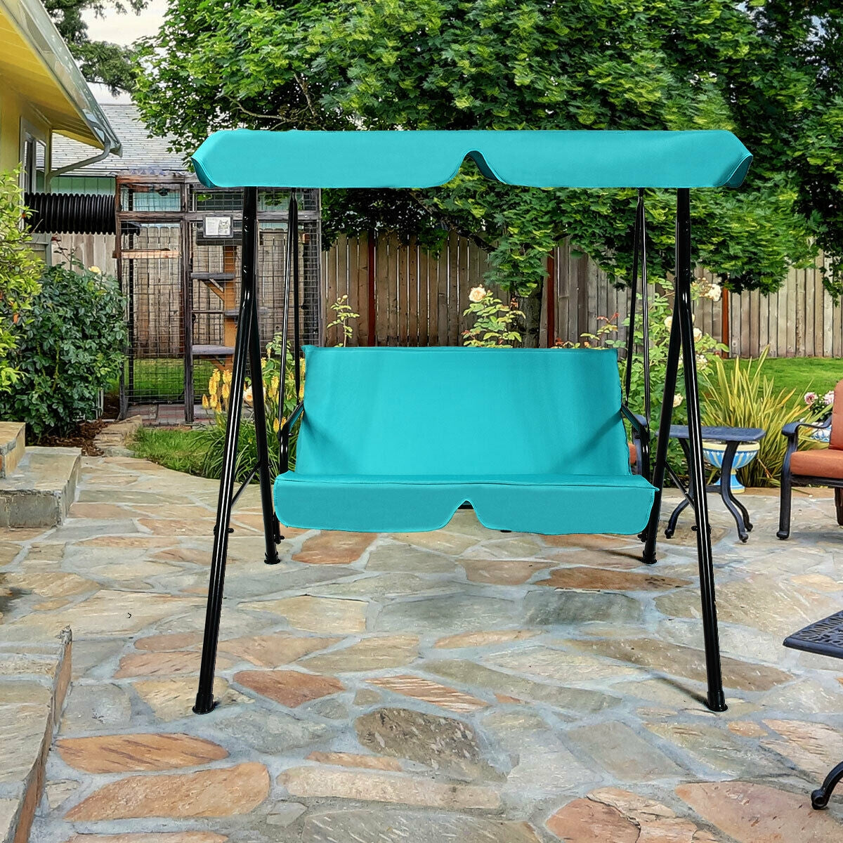Loveseat Cushioned Patio Steel Frame Swing Glider