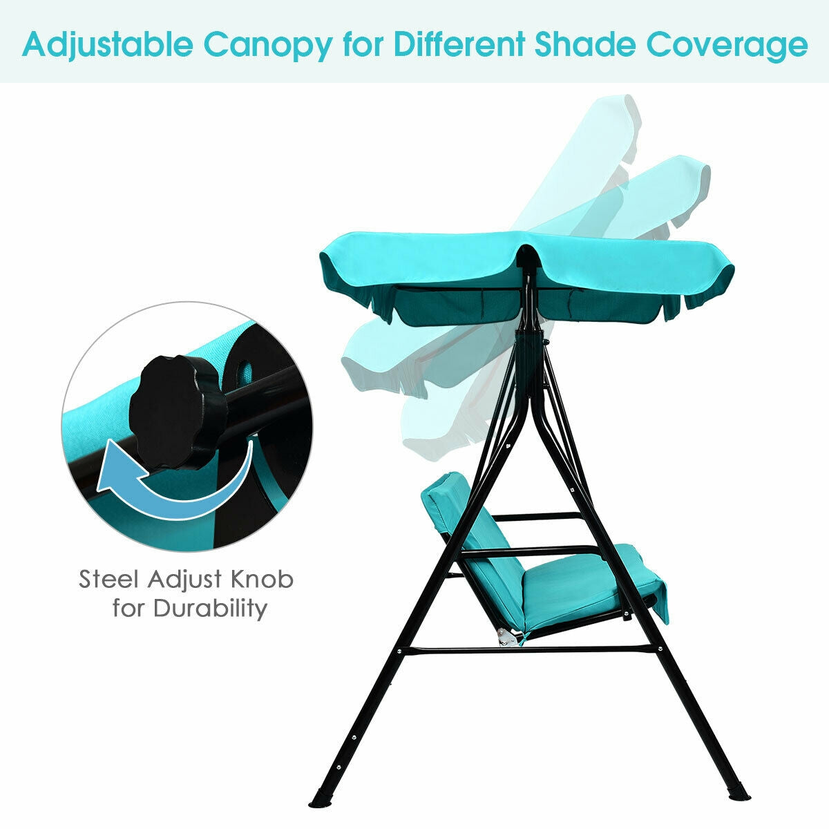 Loveseat Cushioned Patio Steel Frame Swing Glider