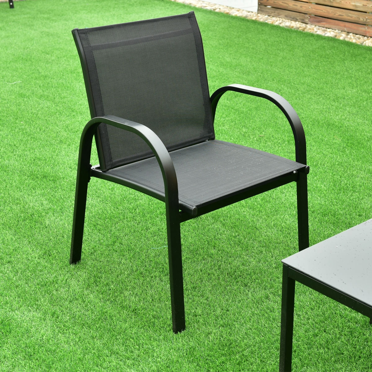 4 Pcs Patio Steel Frame Coffee Table Furniture Set