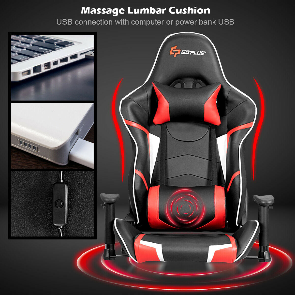 Lumbar Support Massage Gaming Reclining Racing Chair