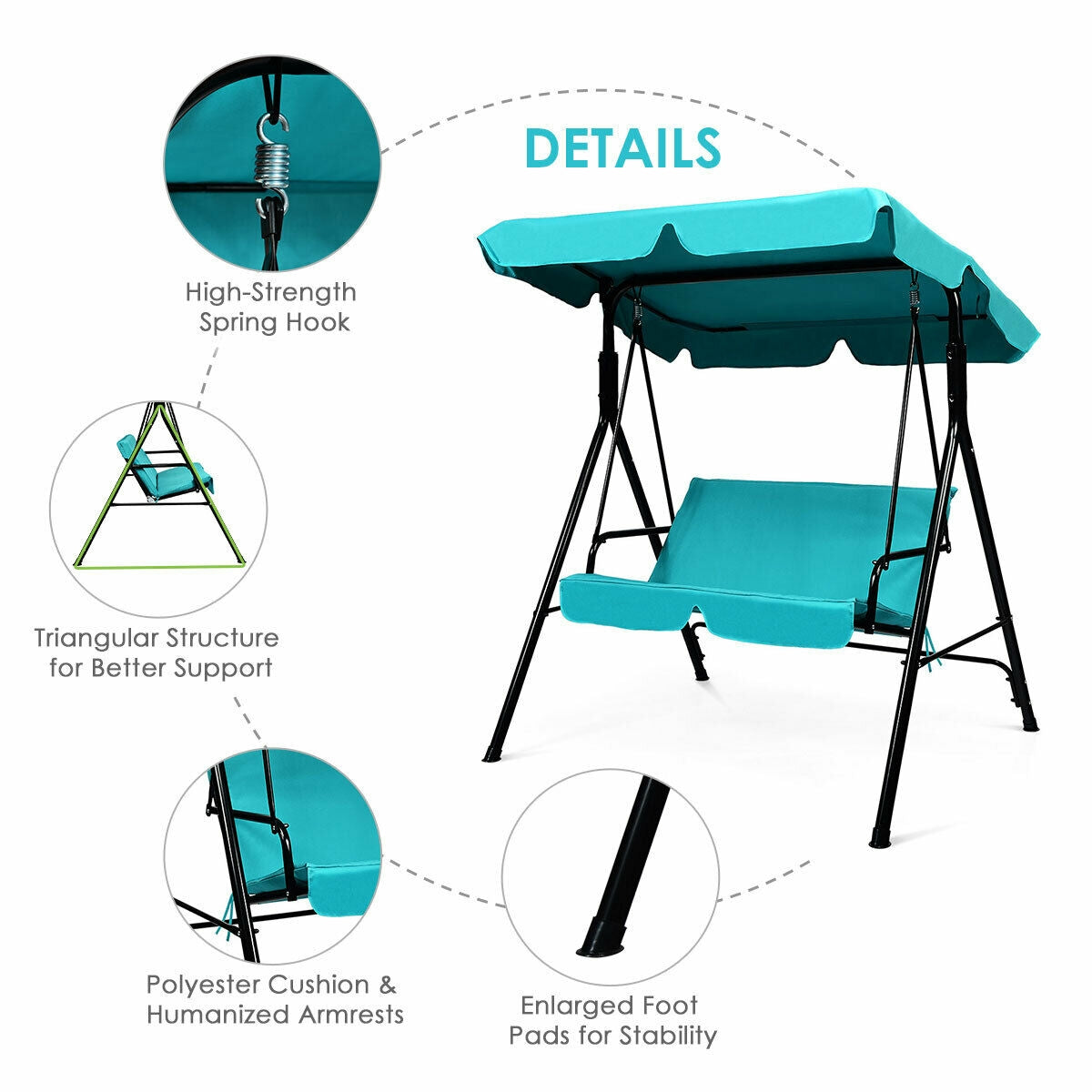 Loveseat Cushioned Patio Steel Frame Swing Glider