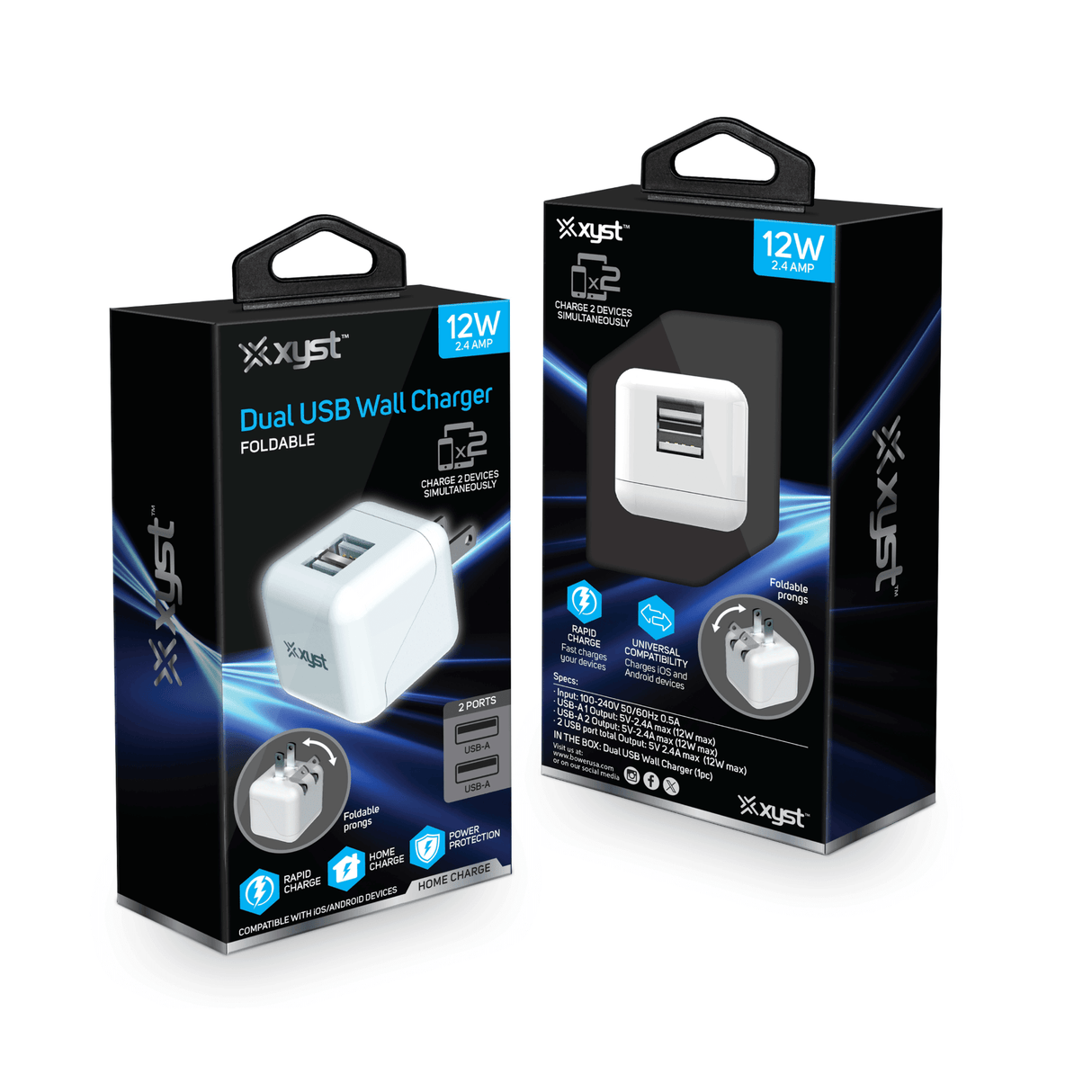 Xyst 2.4-Amp Dual USB Foldable Wall Charger