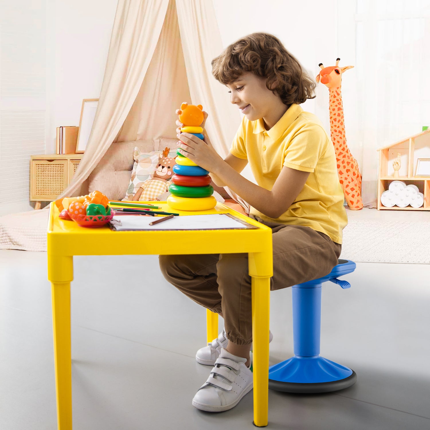 Adjustable Active Learning Stool Sitting Home Office Wobble Chair with Cushion Seat