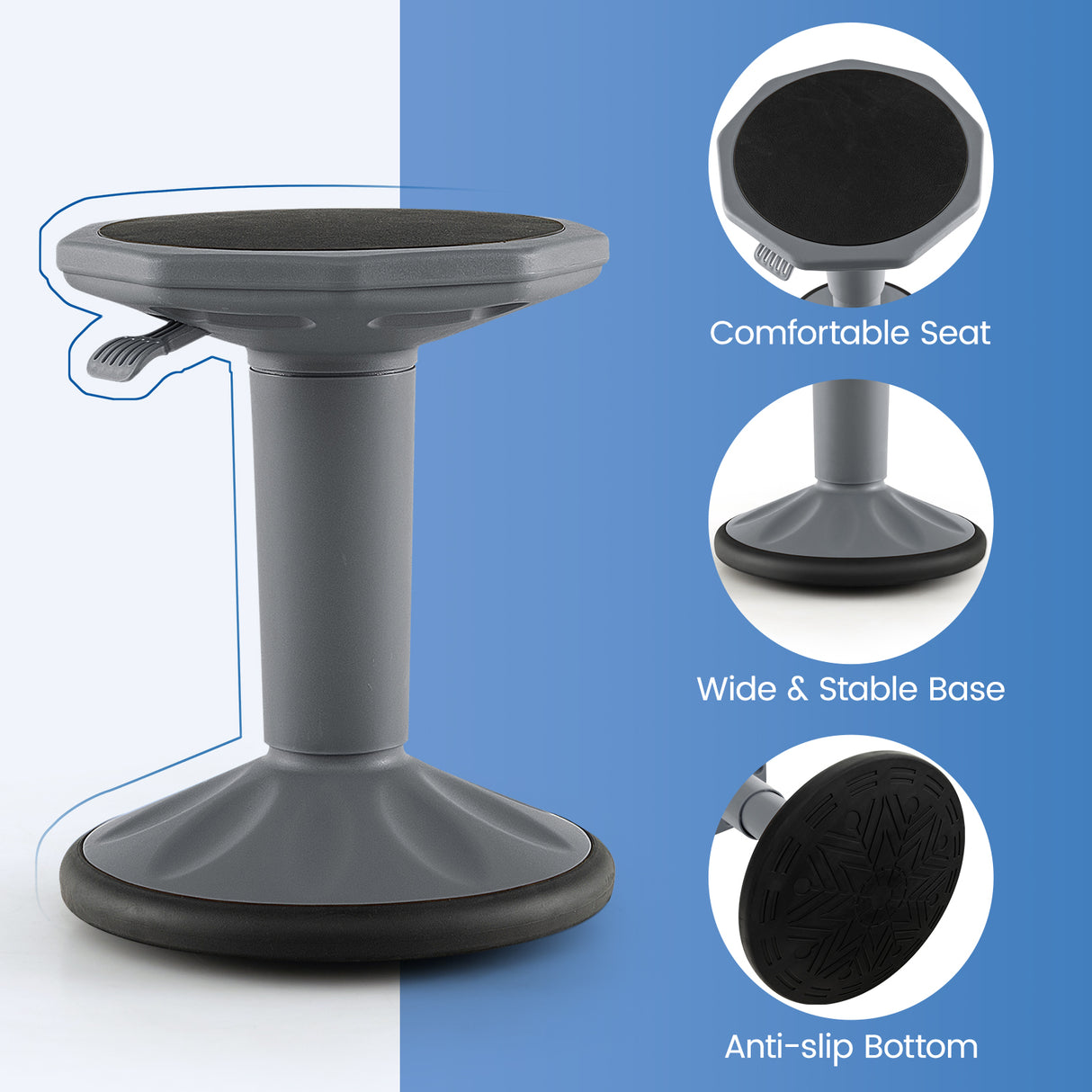 Adjustable Active Learning Stool Sitting Home Office Wobble Chair with Cushion Seat