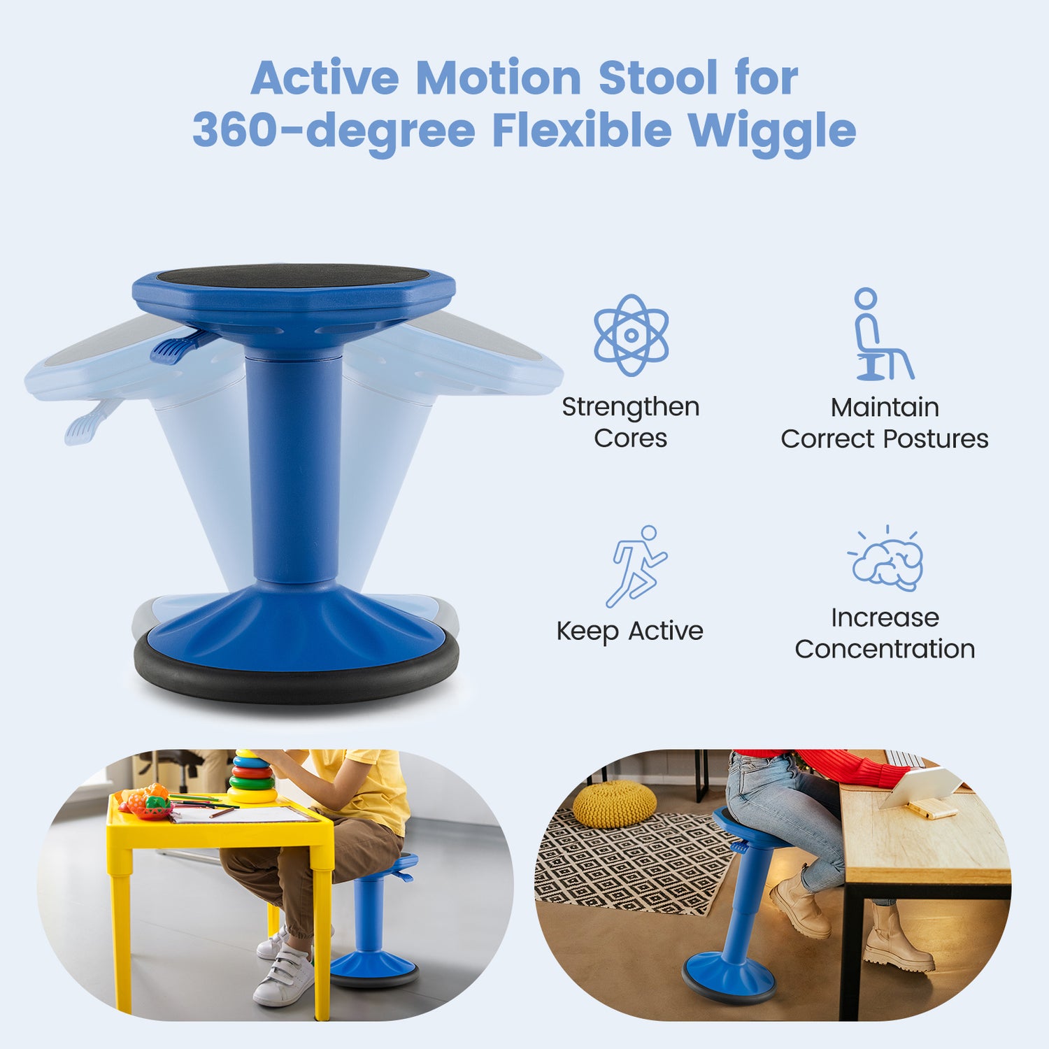 Adjustable Active Learning Stool Sitting Home Office Wobble Chair with Cushion Seat