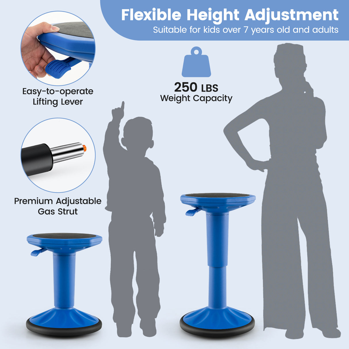 Adjustable Active Learning Stool Sitting Home Office Wobble Chair with Cushion Seat