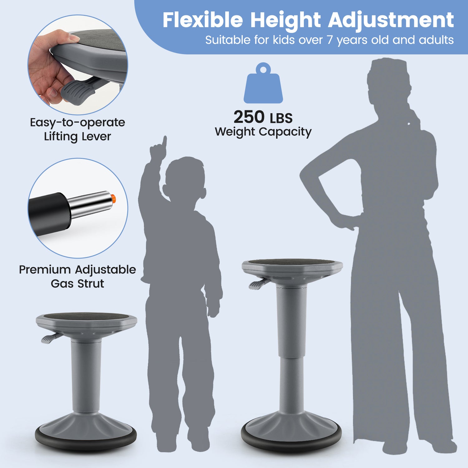 Adjustable Active Learning Stool Sitting Home Office Wobble Chair with Cushion Seat