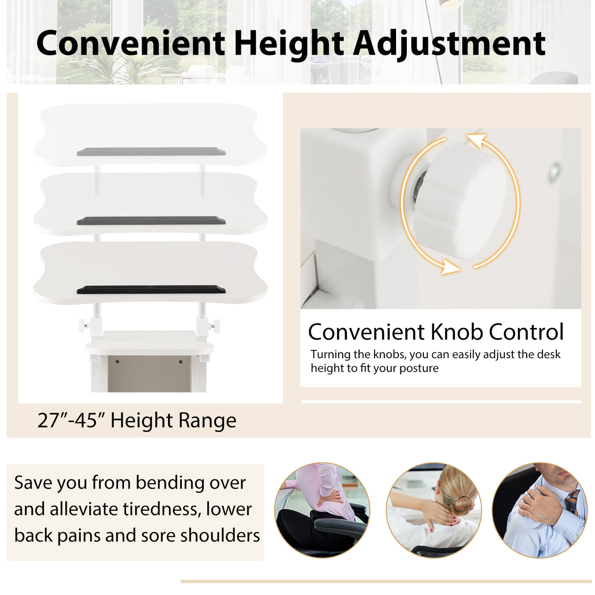 Adjustable Mobile Standing Desk Cart with Tilt Desktop and Cabinet