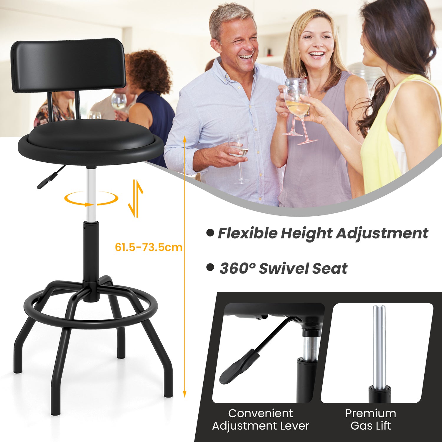 Adjustable Swivel Vintage PU Leather Bar Stool