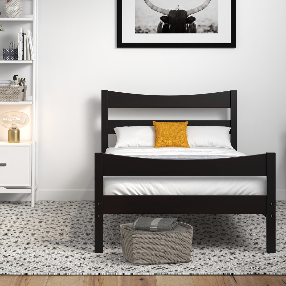 Twin Size Rustic Platform Bed Frame with Headboard and Footboard