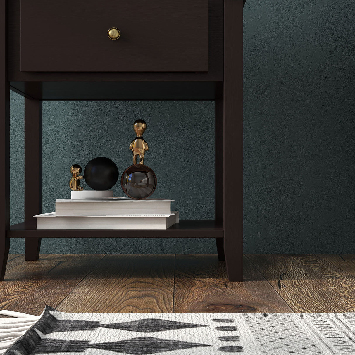 Nightstand with Drawer and Storage Shelf for Bedroom Living Room
