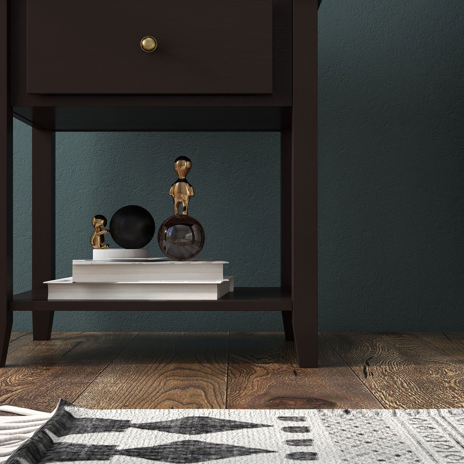 Nightstand with Drawer and Storage Shelf for Bedroom Living Room