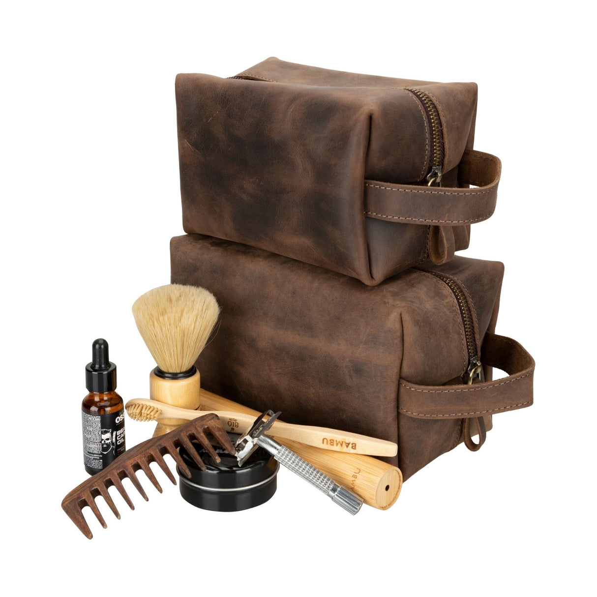 Oswego Men's Leather Dopp Kit & Small Travel Handbag