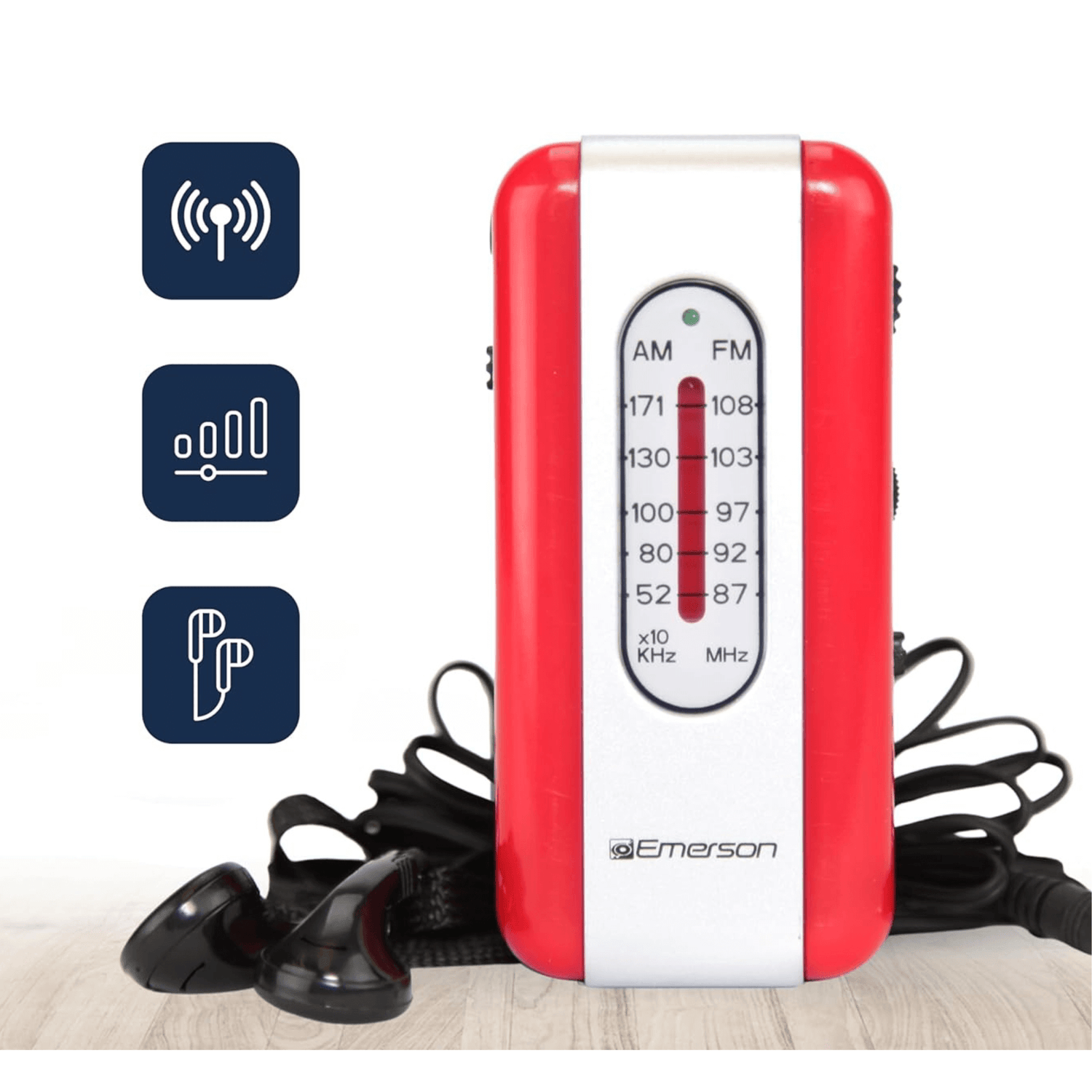 Emerson Portable AMFM Radio with Earbuds and Wide Frequency Range of Stations