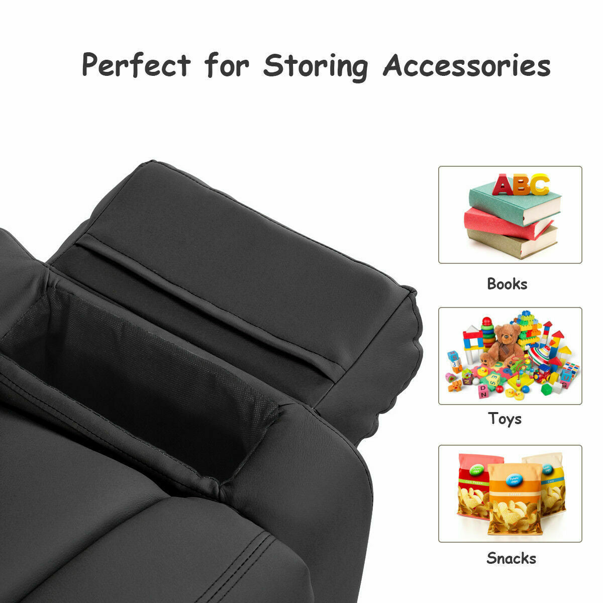 Deluxe Kids Armchair Recliner Headrest Sofa w/ Storage Arms