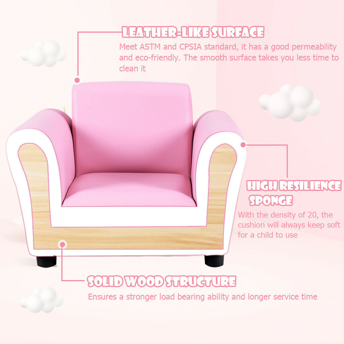 Black Kids Single Armrest Couch Sofa with Ottoman