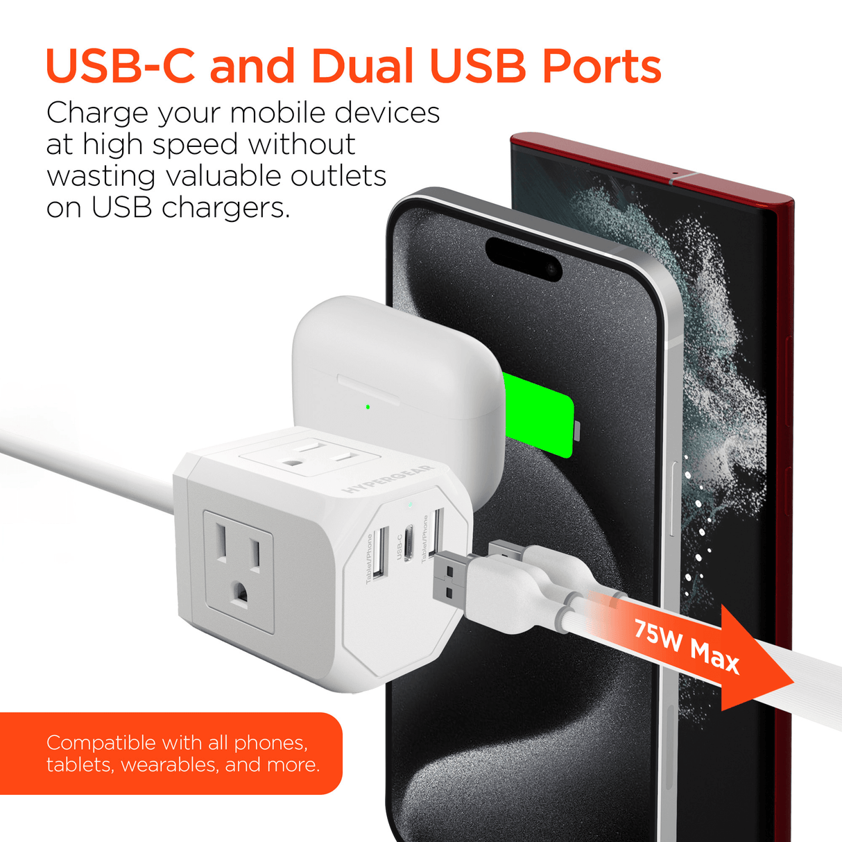 HyperGear Cube Multi-Port Power Strip Extension Cord